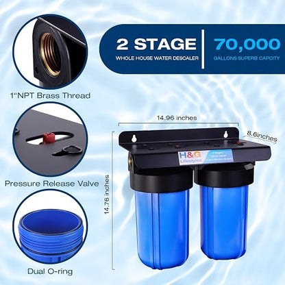 H&G Lifestyles Water Descaler Whole House, 2 Stage 10" x 4.5" Water Filter | Whole House Water Filtration, Remove Scale Filter,Saltless Water Softener, Remove Chlorine Heavy Metal,Reduce Scale Buildup