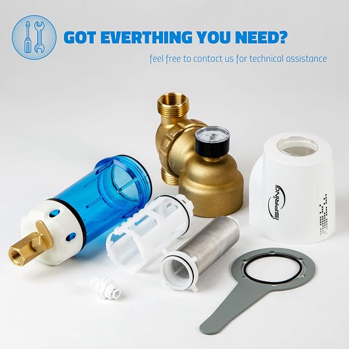 iSpring AHPF12MNPT12X2 WSP50GR Reusable Spin Down Sediment Water Filter, White (WSP50GR+AHPF12MNPT12X2)