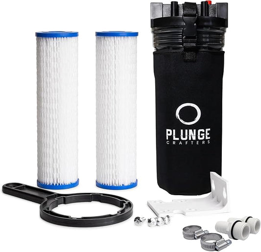 Cold Plunge Filter System with 10" Housing, 3/4" Ports, 2x 50 Micron Filters & ChillGuard XL Sleeve, Ice Bath Water Filtration Kit for Cold Plunge Tubs, Pools & Recovery Tanks