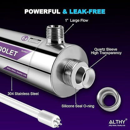 ALTHY Whole House UV͎ Ultrąviolët Water Filter Purifier with Smart Flow Sensor Switch, 12GPM, 48W