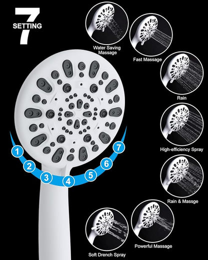 Hibbent All Metal High Pressure Rainfall 10'' Shower Head, Handheld Showerhead Combo, 12'' Adjustable Shower Extension Arm, 7-Spray, 71'' Hose, Adhesive Showerhead Holder, White