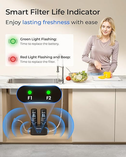 Waterdrop DLA Under Sink Water Filter, No Drilling Required, Reduces Chlorine, PFAS, Bad Taste/Odor, Under Sink Water Filtration System, Filter Life Indicator, 2 Stage, Quick Change