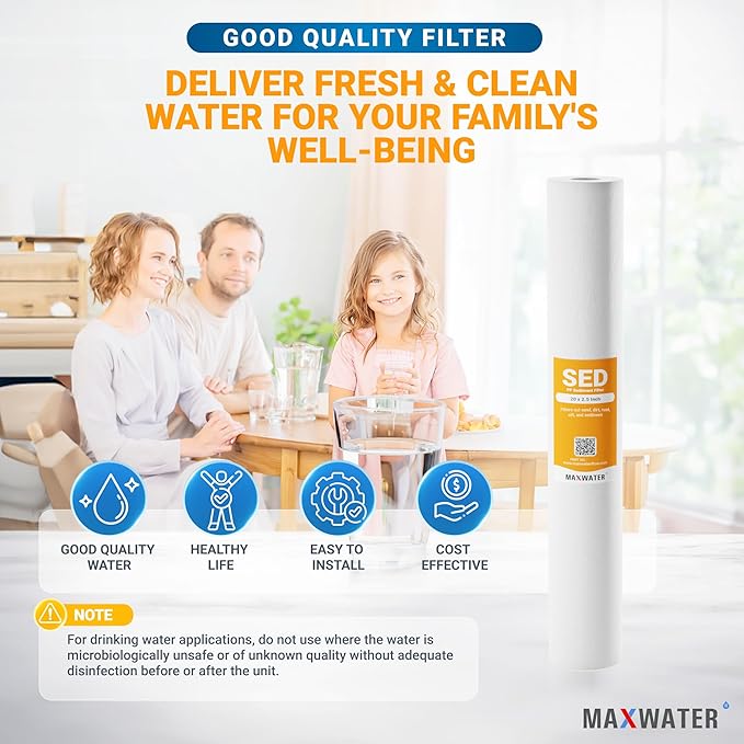 Max Water Slim Blue 1 Micron 20 inch x 2.5 inch Whole House Melt-Blown Polypropylene Sediment Water Filter Replacement Cartridge SDC-25-2005 P5-20 (Pack of 6)