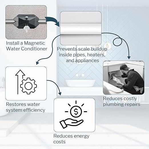Magnetic Water Softener & Conditioner – Salt-Free Water Descaler for Hard Water Treatment | Easy Install, Eco-Friendly Water Softener System for Home & Apartment Plumbing