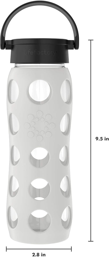 Lifefactory 22-Ounce BPA-Free Glass Water Bottle with Classic Cap and Protective Silicone Sleeve, White