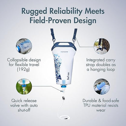 Katadyn Gravity BeFree 3.0L Water Filter, Fast Flow, 0.1 Micron EZ Clean Membrane Personal Small Group Camping, Backpacking Emergency Preparedness, Clear, 8020470