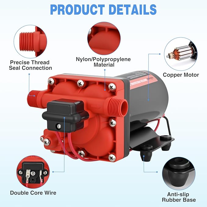 Nilight RV Water Pump 12v Diaphragm Pump 6.0 GPM 70 PSI with Pressure Switch & Strainer 12 Volt DC Heavy Duty Camper RV Pump Upgrade Self-Priming Low Noice for RV Marine Yacht Caravan Camper Trailer