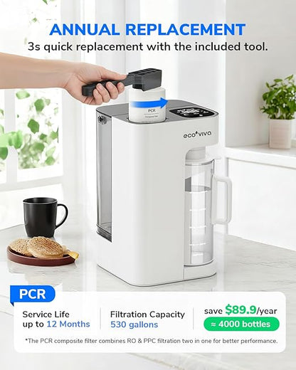 Mate 3 Countertop Reverse Osmosis Water Filter with 2 Smart Auto-Filling Pitchers, 8 Stage RO Water Filtration System, Water Purifier for Home, Office, 3:1 Pure to Drain, White