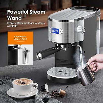 COWSAR Commercial Espresso Machine 20 Bar, Compact Espresso Maker with Milk Frother Steam Wand, Expresso Coffee Machines with 45 OZ Removable Water Tank for Cappuccino, Latte, Home
