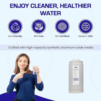 Crystal Quest Aluminum Oxide Fluoride Reduction Filter Cartridge, 4-5/8” x 9-3/4, Advanced Media, 3 GPM Flow Rate, Reduces Fluoride Up to 9,000 ppm, Long-Lasting, Easy Installation & Maintenance