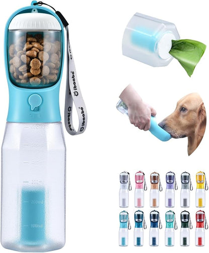 Cibaabo Dog Water Bottle with Food Container & Poop Bag Holder & Filter | Travel Water Bowl, Portable Pet Dispenser, Dog Gifts, Puppy Essentials for Walking Hiking