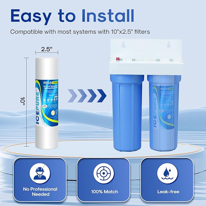 ICEPURE 10"X2.5" 20 Microns Whole House Sediment RO System Water Filter Replacement for Any 10 inch RO Unit, Dupont WFPFC5002, Aqua Pure AP110, Culligan P5, GE FXUSC, Whirpool WHKF-GD05 PP10-05, 4PACK