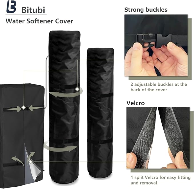 Bitubi Water Softener System Cover Outdoor for PRO+AQUA Water Softener System, 2Pcs Softener Tank/Filter Cover + 1Pcs Brine Tank Cover, All Weather Protection, Black