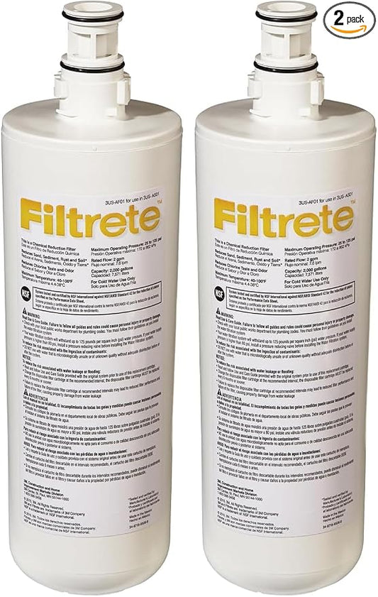 Filtrete Replacement Filter 3US-AF01 Standard Under Sink Quick Change Water Filtration, White (Pack of 2)