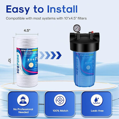 ICEPURE 25 Micron 10”x4.5'' Whole House Sediment String Wound Water Filter Replacement filter for 84637, WPX5BB97P, PC10, 355214-45, 355215-45, WP10BB97P, WP5BB97P, 2PACK
