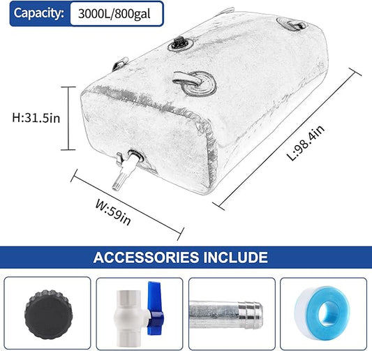 GHOSOONE 3000 L/800 Gal Water Bladder Tank, Foldable Portable Water Storage Container, Emergency Water Bag for RV, Truck Bed, Fire Prevention, Drought Resistance, Blue
