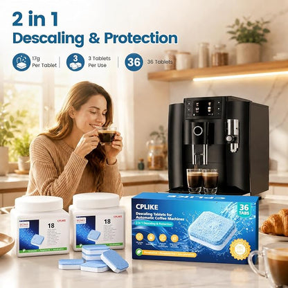 CPLIKE Descaling Tablets for Jura Automatic Coffee Machines | 2-Phase Coffee Machine Cleaner & Decalcifying Tablets for Jura, Extends Machine Life, Preserves Coffee Flavor, 36 Tablets