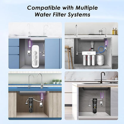 Waterdrop LED UV Ultraviolet Water Filter for Under Sink Water Filter and Reverse Osmosis System, Reduces up to 99.9% of Harmful Substances, Mercury-Free, FCC Certified, Stainless Steel, 50 Year Life