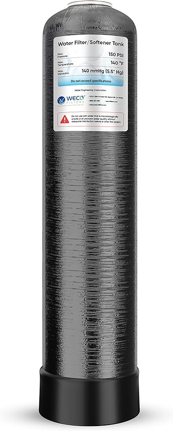 WECO Mineral Tank for Water Softener/Filter - Polyethylene Inner Shell Pressure Vessel with 2.5" Top Opening - 150 PSI Max Pressure - 120 °F Max Temperature - 12x52, BLACK