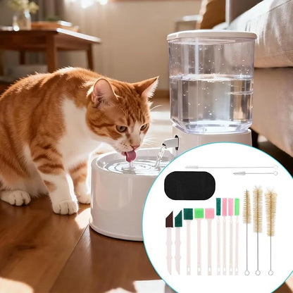 14pcs Pet Water Fountain Cleaning Kit, Multiple Size Material Cat Fountain Cleaning Brush Set with Sponge Most Pet Water Dispensers Cleaner