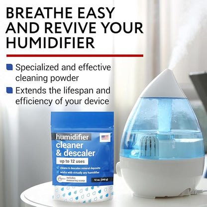 IMPRESA Humidifier Cleaner & Descaler Powder - 12 Oz, 12 Uses - Citric Acid Powder & Bacteriostatic Water Mineral Remover - Cleaning Solution for Humidifiers
