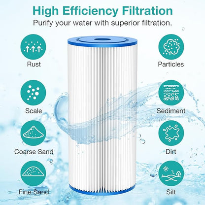 SimPure 10"x4.5" Pleated Sediment Water Filter, 20 Micron Whole House Water Filter Cartridge for Well Water Compatible with FXHSC, ECP20-BB, R50-BBSA, CB1-SED10-BB (4 Pack)