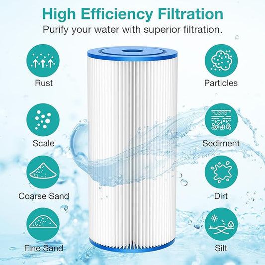SimPure 10"x4.5" Pleated Sediment Water Filter, 50 Micron Whole House Water Filter Cartridge for Well Water Compatible with FXHSC, ECP20-BB, R50-BBSA, CB1-SED10-BB (4 Pack)