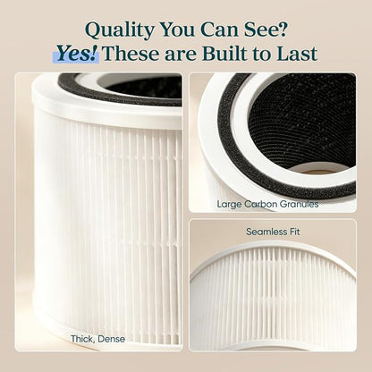 Levoit Core 300-P Air Purifier Genuine Replacement Filter, Core300S-P Filter, AHAM VERIFIDE, Supports HEPA Sleep Mode, High-Efficiency Activated Carbon, Removes Smoke Odor, Allergens,Core 300-RF,2Pack