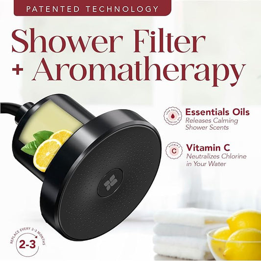 Vitamin C Shower Filter Replacement Cartridge + Shower Steamers Aromatherapy - K Beauty Skin & Hair Enhancement, Universal Water Filter Replacement for AquaBliss - Lemon Spa Scent