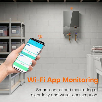 36kW Tankless Electric Water Heater 240V, Whole House, WiFi | On Demand Hot Water, Automatically Maintains Water Temperature, Up to 8.7 GPM, ETL, Eco, Max Current 150A