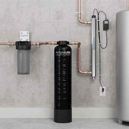 Aquasure Serene Lite Whole House Salt-Free Water Conditioning Descaler System with Triple Purpose Pre-Treatment Filter (650,000 Gallons Salt-Free System with UV)