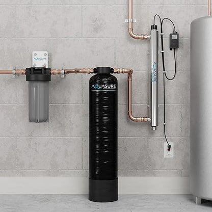 Aquasure Serene Lite Whole House Salt-Free Water Conditioning Descaler System with Triple Purpose Pre-Treatment Filter (650,000 Gallons Salt-Free System with UV)