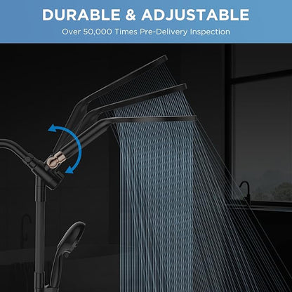 MakeFit Dual Handheld Shower Head Combo, 2-in-1 Rain Shower Heads System 8 Inch Rainfall Shower Head and 10 Modes High Pressure Hand Held Showerhead with Built-in Power Wash