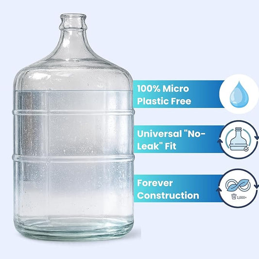 5 Gallon Glass Water Jug | Plastic‑Free Pure Water Storage Bottle | BPA‑Free, No Microplastics, Reusable Glass Container for Drinking Water, Fits Home Water Dispensers