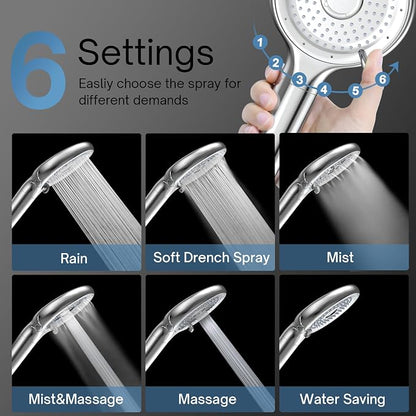 FEELSO Filtered Shower Head with Handheld, High Pressure 6 Spray Mode Showerhead with 60" Hose, Bracket and 15 Stage Water Softener Filters for Hard Water Remove Chlorine and Harmful Substance