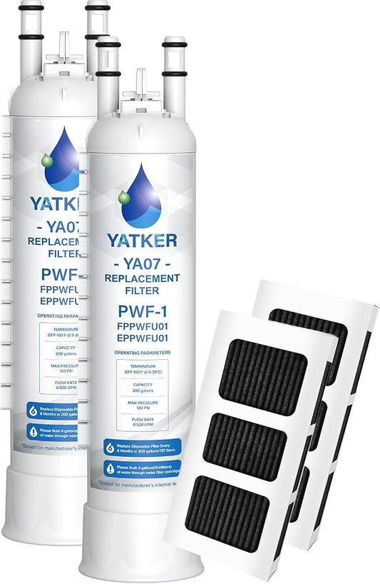 FPPWFU01 & PAULTRA2 Water & Air Filter replacement Combo (2+2 Pack) | Compatible with Frigidaire FPPWFU01, PurePour PWF-1, EPPWF01 and PureAir Ultra II PAULTRA2 Water & Air Filter