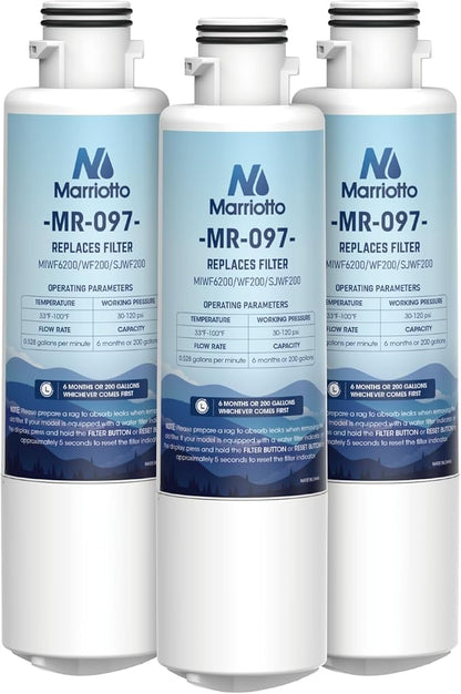 MARRIOTTO MIWF6200 Water Filter Replacement for Midea MIWF6200, MRS26D5AST, MRS26D7AST, MRQ22D7AST, MF-2008-R2, NS-WF26SS0-1, Zline MIWFT2100, RFM-W-36, WF200, SJWF200, SJG2254FS, NSF42, (3 Pack)