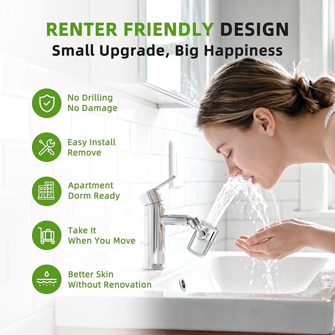 720° Rotating Faucet Water Filter - w/4 Filters, 22 Adapters, 2 Modes Faucet Extender Aerator, Remove Chlorine & Sediment for Most Bathroom/Pull Out Kitchen/RV Faucets, Water Saving Tap Filter