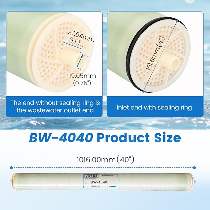 BW-4040, 4" x 40" RO Membrane for Desalination of Brackish Water, 99.5% Desalination Rate, 2400 GPD, 2000-5000PPM, BW-4040 Reverse Osmosis Membrane for Groundwater, Municipal, NSF Certified