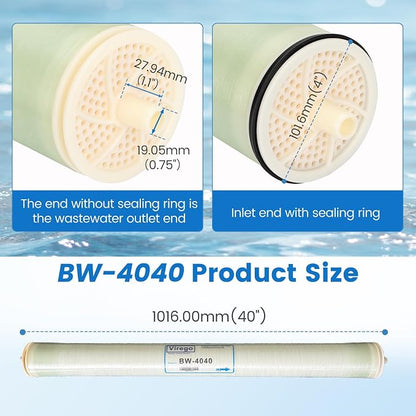 BW-4040, 4" x 40" RO Membrane for Desalination of Brackish Water, 99.5% Desalination Rate, 2400 GPD, 2000-5000PPM, BW-4040 Reverse Osmosis Membrane for Groundwater, Municipal, NSF Certified