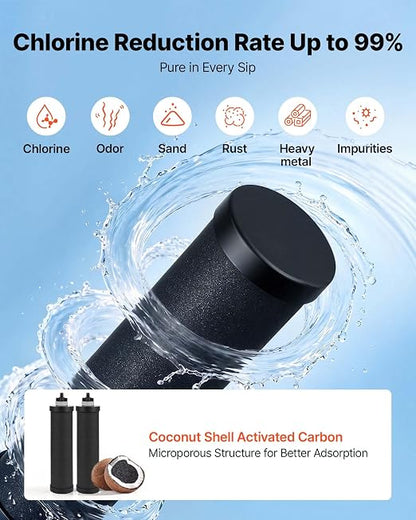 VEVOR Gravity-fed Water Filter System, 3.25G 304 Stainless-Steel Countertop Water Filtration System, Reduces Lead and up to 99% of Chlorine, with 2 Carbon Filters, Water Level Spigot, for Home Camping
