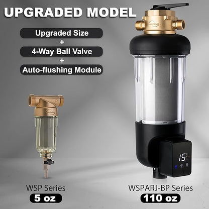 iSpring WSP50ARJ-BP Whole House Water Filter System Prefilter, Auto Flushing Spin Down Sediment Filter for Well Water, Integrated Bypass, 4-Mode Touch-Screen, Reusable, Jumbo Size, 50 Micron