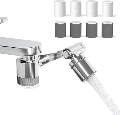 Frizzlife Water Filter for Sink Faucet Extender, 1440° Rotating Swivel Aerator Reduce 99% Chlorine, 3 Modes Spray Brass Attachment for kitchen/Bathroom/Toddlers, 8pcs Replacement Filter