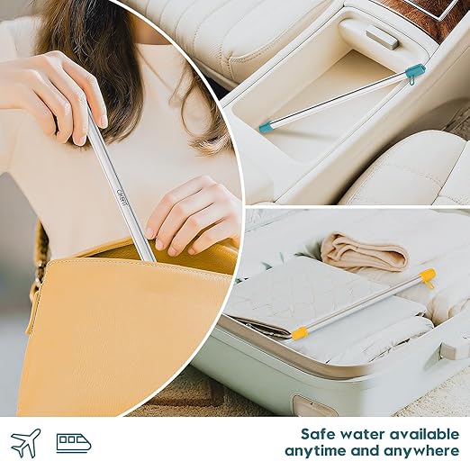 Portable Water Filter Straw, 316L Stainless Steel Reusable Personal Water Purifier for Camping Hiking Backpacking Travel, Emergency Survival Gear (2 -Pack)