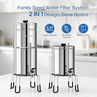 ICEPURE 2.25G Gravity-fed Water Filter System with Sight Glass Spigot, 4 Filters and Stand, Reduce Microplastics, Lead & Total PFAS, for Home, Camping, Off-Grid, Emergencies, King Tank Series
