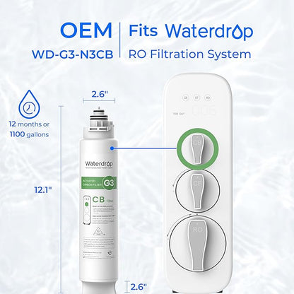 Waterdrop G3-CFCBRO Filter, Replacement for Waterdrop G3-W 400 GPD Reverse Osmosis System, Pack of 1 G3-N1CF, 1 G3-N3CB, and 1 G3-N2RO Set Filter