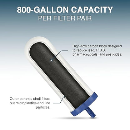 Armour Stainless Steel Gravity Water Filter System – Countertop Water Filter with 2 FTO Plus Ceramic Filters for Lead, Fluoride & Virus Removal - NSF Certified Water Filtration - Filter with Stand