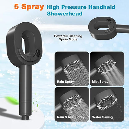 Hibbent Filtered Showerhead with handheld, High Pressure 5 Sprays Shower Head, Anti-clog Nozzles, Brass Holder & 71" Metal Hose, 3 Water Softener Filter Remove Chlorine, Reduce Dry Itchy Skin, Gray
