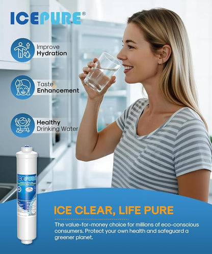ICEPURE Inline Water Filter for Refrigerator and Ice Maker with 1/4-Inch Direct Connect Fittings, NSF Certified Drinking Water Filtration System for RV, RO System, Reduces Chlorine, Taste&Odor, 1PACK
