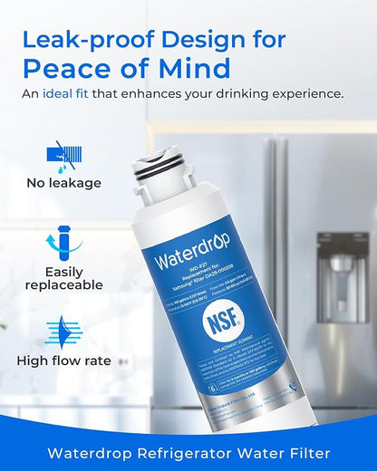 Waterdrop Water Filter, Replacement for Samsung® HAF-CIN/EXP | DA29-00020B, DA97-08006A, 46-9101, HDX FMS-2, RF263BEAESR, Reduce Chlorine, bad Taste and Odor, Refrigerator Water Filter